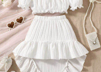 White Color Up Down Skirt & Top Set For(1-5)Years Girls.