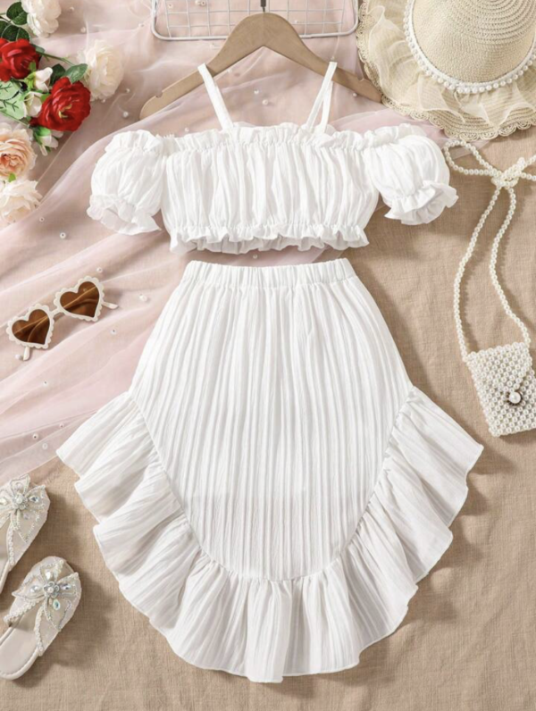 White Color Up Down Skirt & Top Set For(1-5)Years Girls. - Image 3