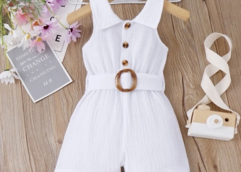 White Color Backless Half Jumpsuit For Toddlers