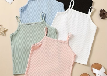 Girls(1-8)yrs Ribbed Camisole, Solid Color 5pcs Combo Top