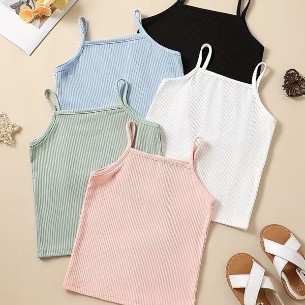 Girls(1-8)yrs Ribbed Camisole, Solid Color 5pcs Combo Top