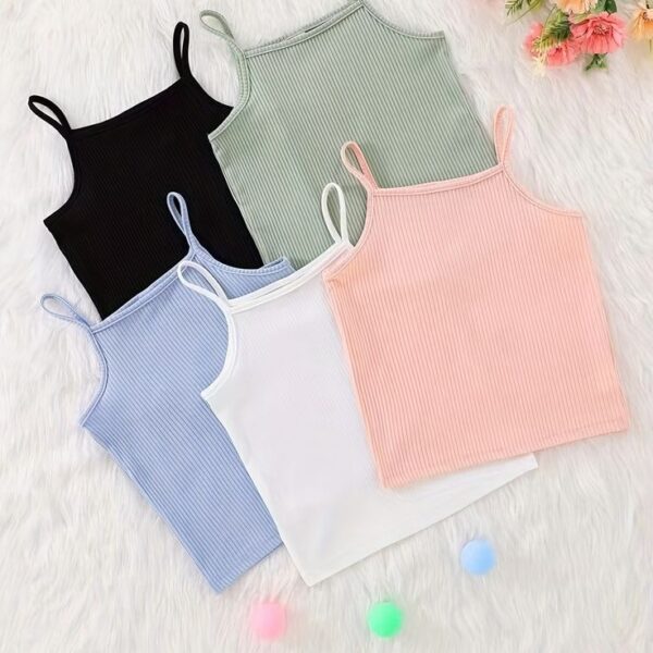 Girls(1-8)yrs Ribbed Camisole, Solid Color 5pcs Combo Top - Image 2