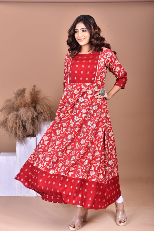 ANARKALI COTTON KALANKARI PRINTED FROCK KURTI FOR WOMEN(M,L,XL)