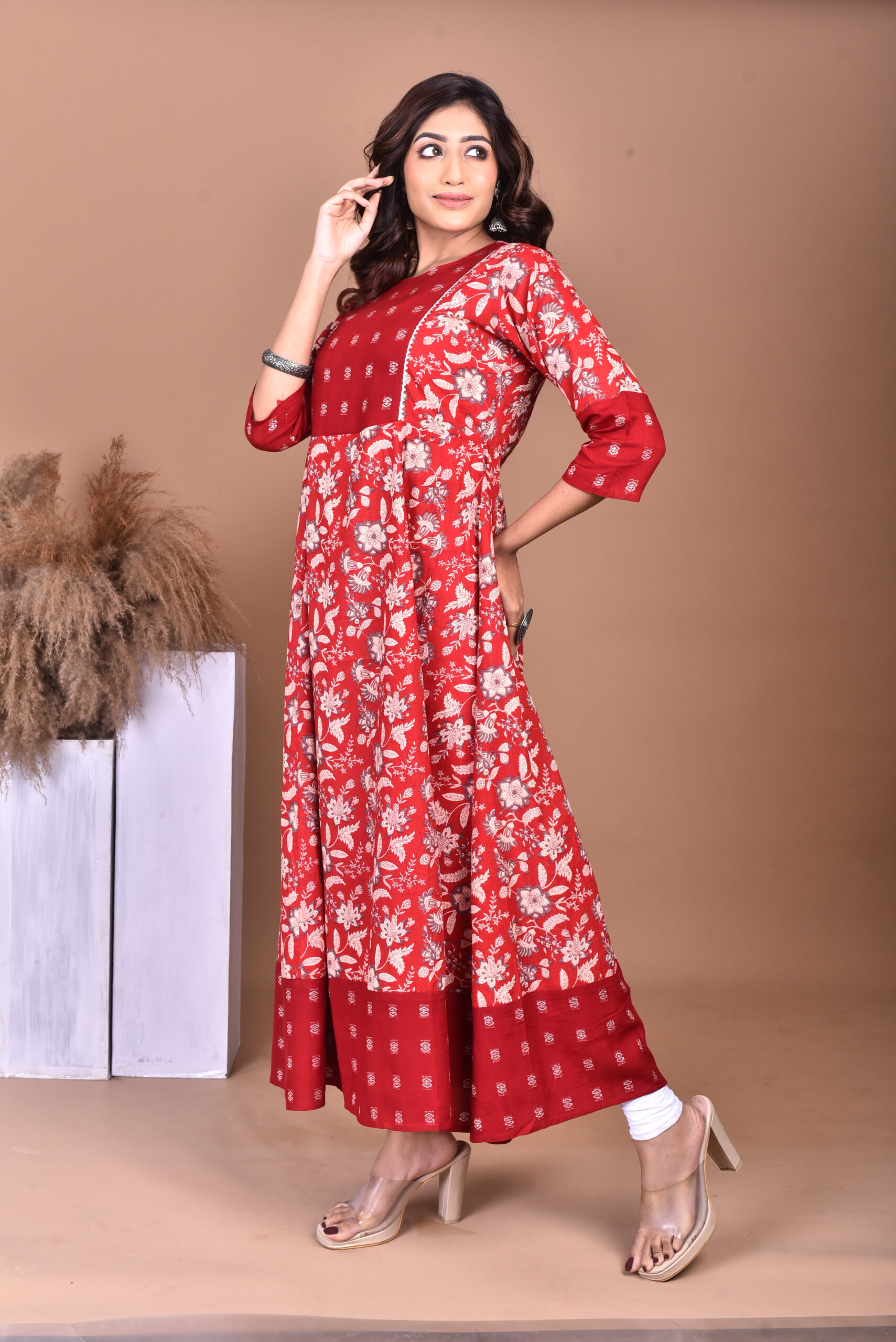 ANARKALI COTTON KALANKARI PRINTED FROCK KURTI FOR WOMEN(M,L,XL)