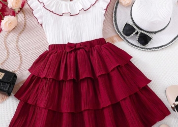 Maroon Color Skirt & White Color Top Set For (1-6) Years Girls.