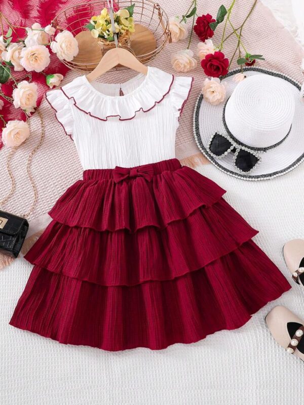 Maroon color skirt & white color top set for girls