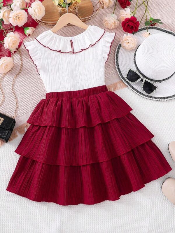 Maroon Color Skirt & White Color Top Set For (1-6) Years Girls. - Image 3